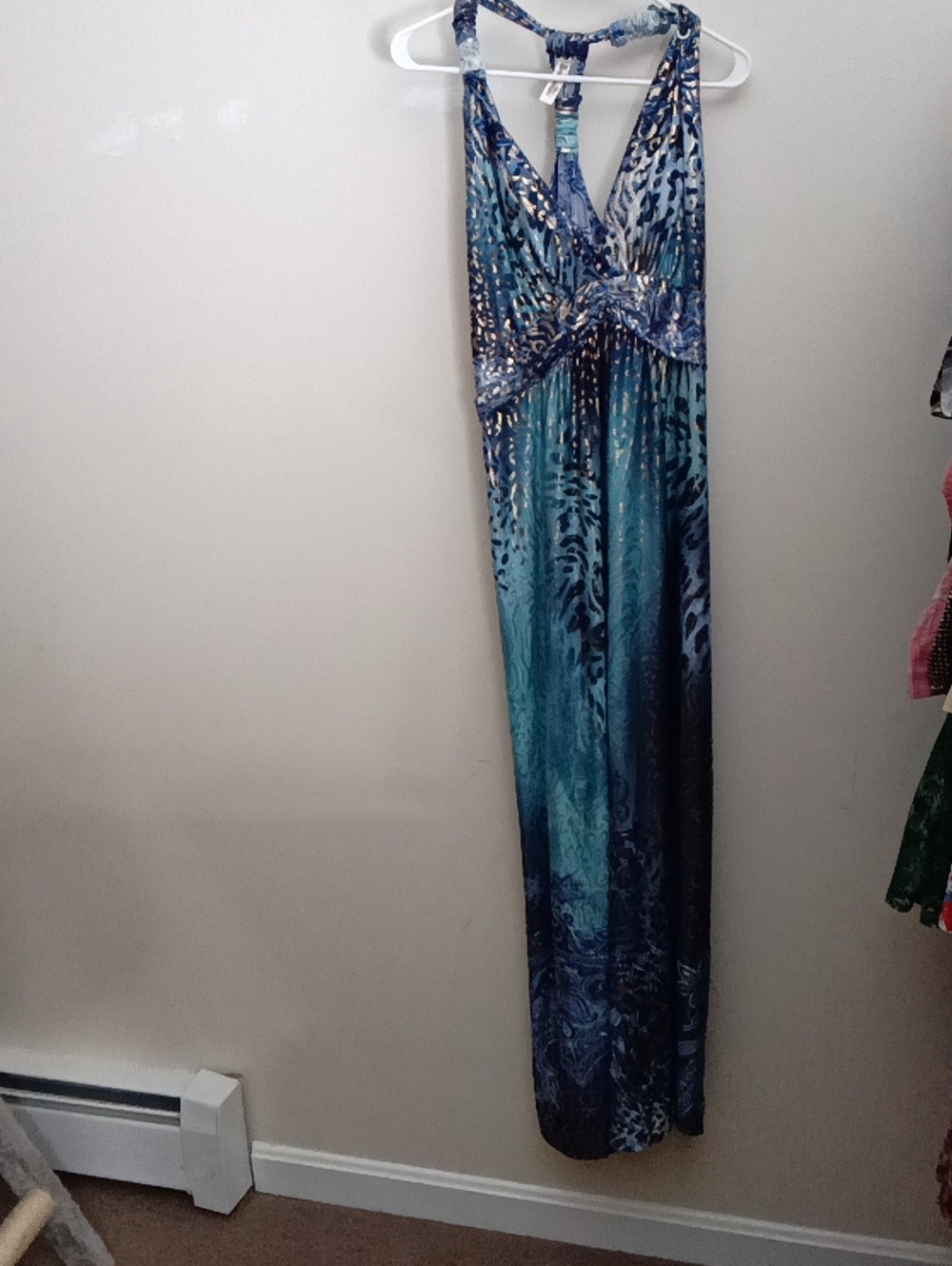 SHORELNE V-Neck Teal Ombre Maxi Dress with Abstract Print SIZE 3 XL BUT LOOK XL - Picture 4 of 8